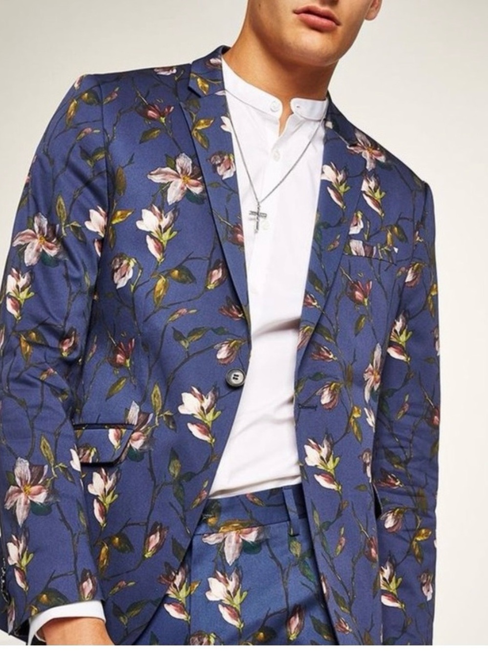 Topman Blue Floral Print Blazer